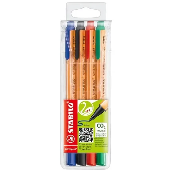 STABILO Faserschr. GREENpoint 0,8mm 6088/4 Etui mit 4 Farben