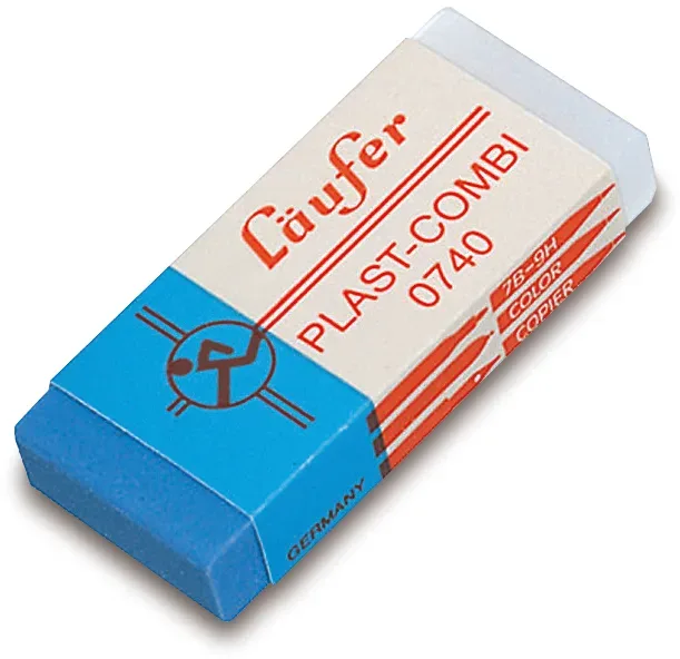 L&Auml;UFER Plast-Combi Radierer 46x20x9mm 0740 mit Kartonmanschette