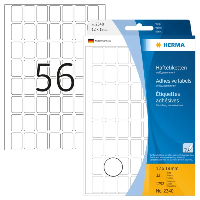 HERMA Universal-Etiketten 12x18mm 2340 weiss 1792 St&uuml;ck/32 Blatt