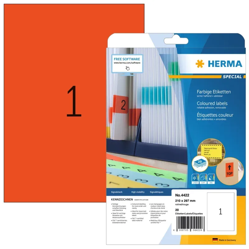HERMA Etiketten Special A4 4422 rot 20 St&uuml;ck