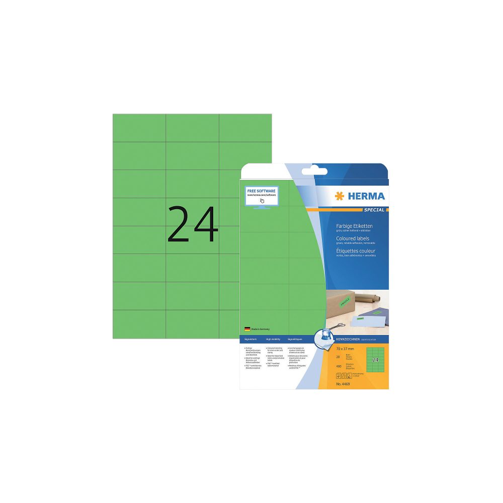 HERMA Universal-Etiketten 70x37mm 4469 gr&uuml;n 480 St./20 Blatt