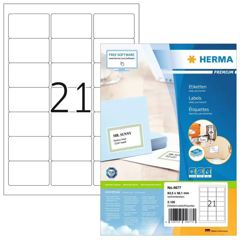 HERMA Etiketten Premium 63,5x38,1mm 4677 weiss 2100 St&uuml;ck