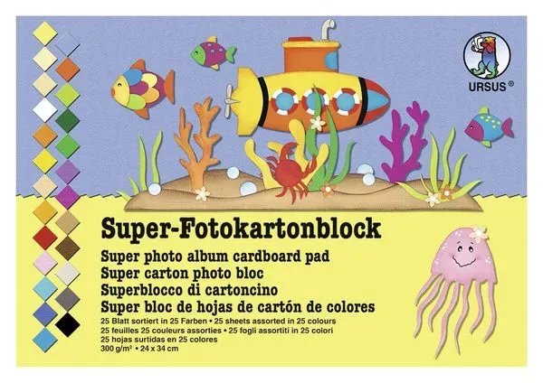 URSUS Fotokarton 24x34cm 3760000 25 Farben ass. 25 Blatt