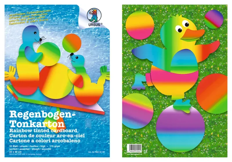 URSUS Regenbogentonkarton 23&times;33cm 8200099 170g 10 Blatt