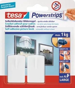 TESA Powerstrips Bilder-Nagel 580310002 weiss, Kapazit&auml;t 1kg 2 St&uuml;ck