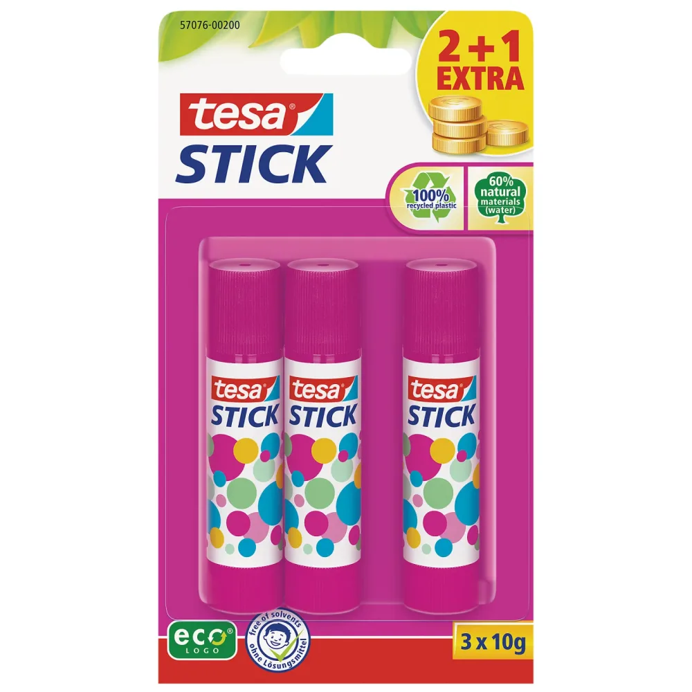 TESA Stick ecoLogo 3x10g 570760020 pink, Blister 3 St&uuml;ck