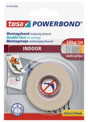 TESA Powerbond Indoor 19mmx1.5m 557400000 Montageband, doppelseitig
