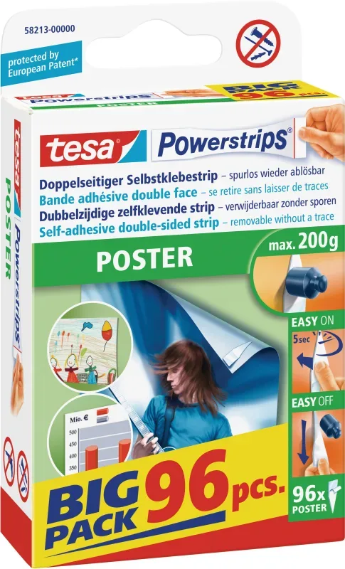 TESA Powerstrips Poster 96 St&uuml;ck 582130000 Big Pack, abl&ouml;sbar, Kapaz.200g