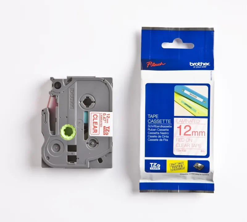 PTOUCH Band, laminiert rot/klar TZe-132 PT-1280VP 12 mm