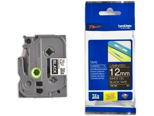 PTOUCH Band, laminiert weiss/schwarz TZe-335 PT-1280VP 12 mm