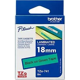 PTOUCH Band, laminiert schwarz/gr&uuml;n TZe-741 PT-2450DX 18 mm