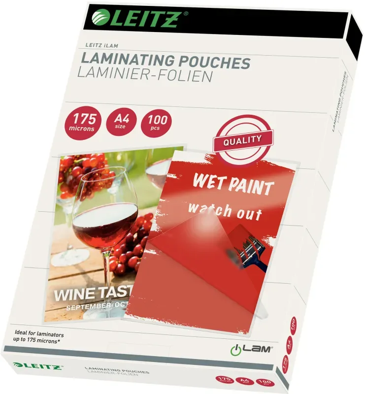 Leitz -  Laminiertasche A4 16933 glanz, 175my 100 Stk, 100 Stück, Transparent