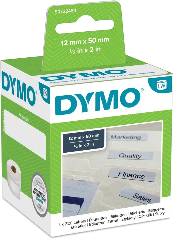 DYMO Etiketten f&uuml;r H&auml;ngeablage S0722460 perm.50x12mm 220 St&uuml;ck