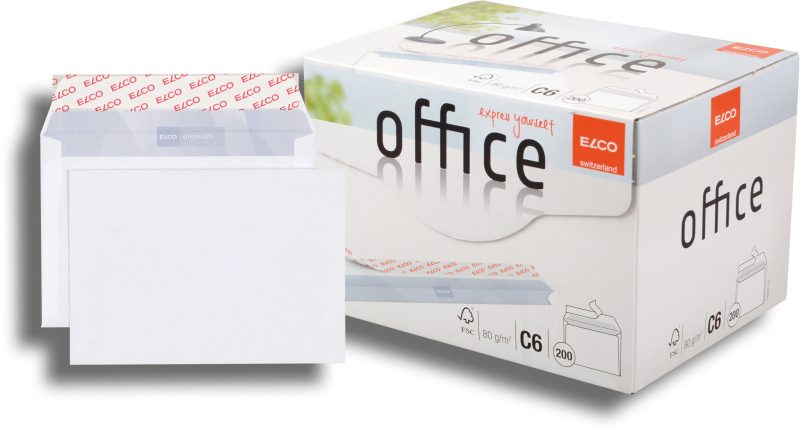 ELCO Couvert Office ohne Fenster C6 74531.12 80g,hochweiss,Kleber 200 Stk.