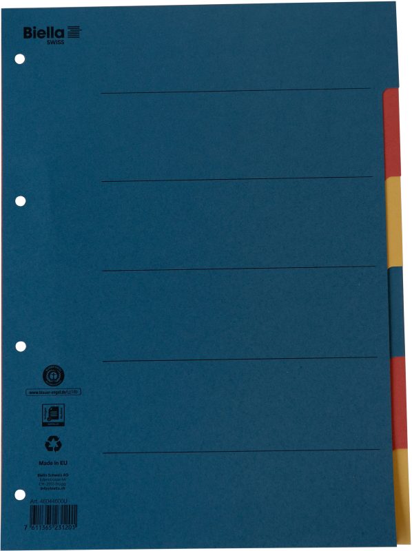 BIELLA Register Karton farbig A4 46044600 6-teilig, blanko