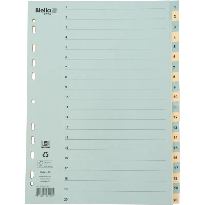 BIELLA Register Karton farbig A4 462442.00 1-20
