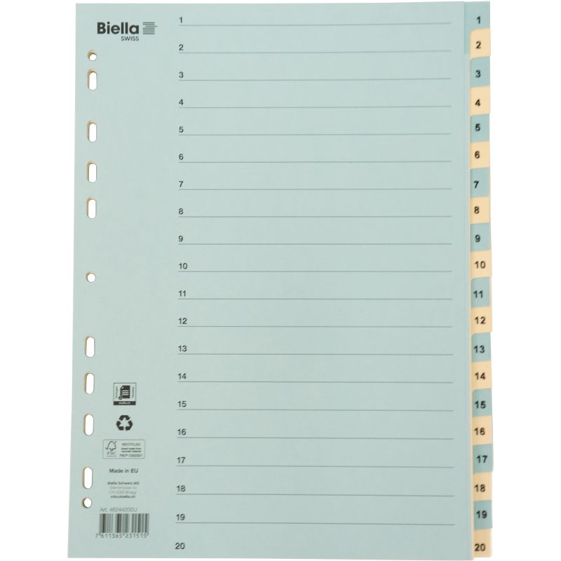BIELLA Register Karton farbig A4 462442.00 1-20