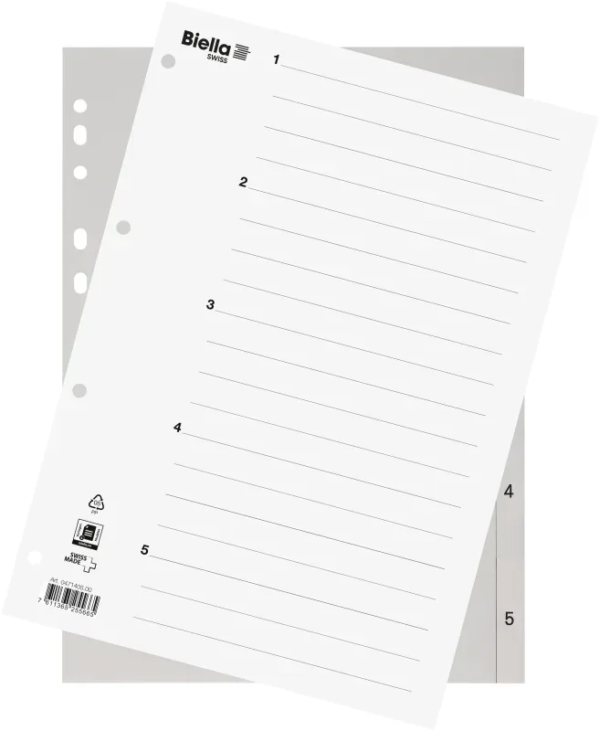 BIELLA Register PP grau A4 471405.00 1-5, Vollformat