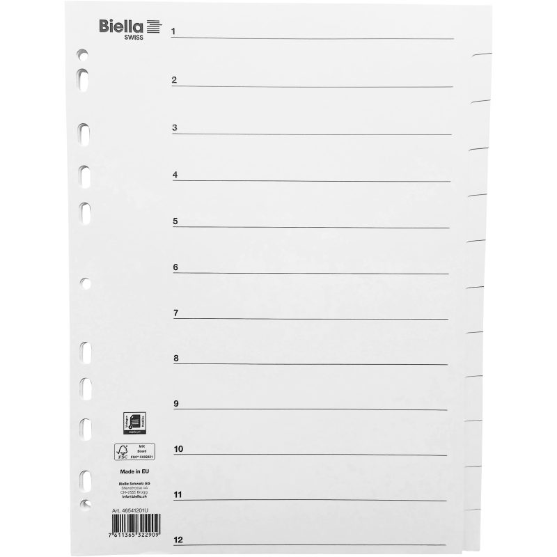BIELLA Register Karton weiss A4 46541201 12-teilig, blanko