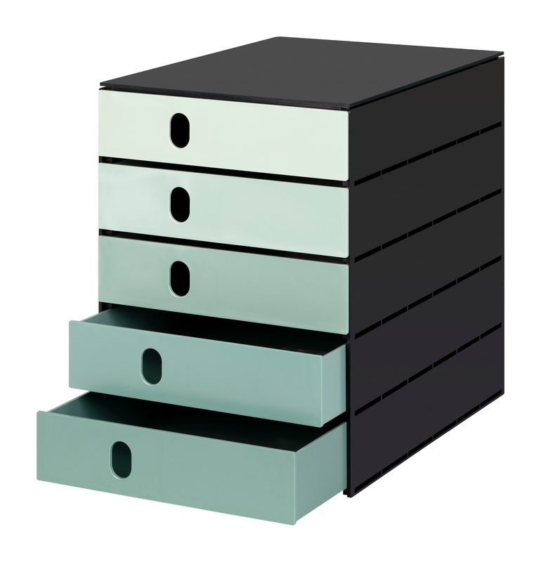 STYRO Systembox stryoval 24x33x32cm 14-8000.95 gr&uuml;n/schwarz 5 Schubladen