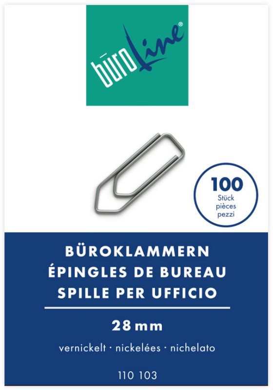 B&Uuml;ROLINE B&uuml;roklammern Gr.3 110103 vernickelt, 28mm 100 St&uuml;ck