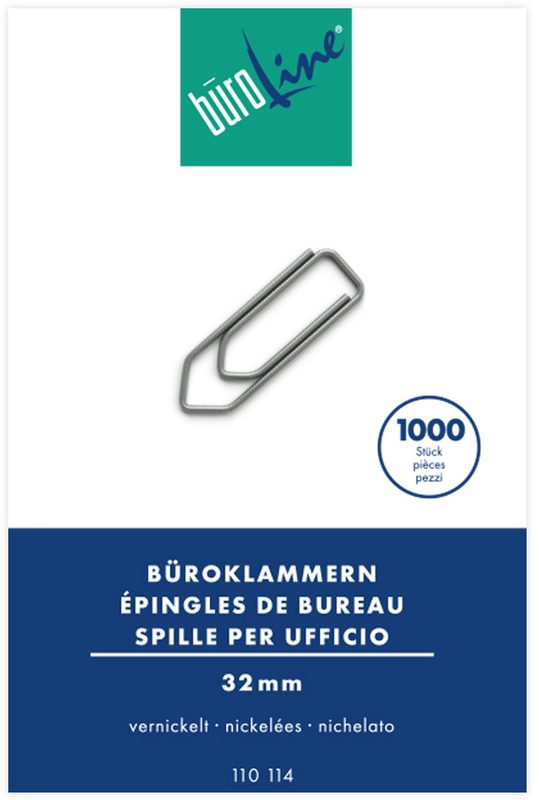 B&Uuml;ROLINE B&uuml;roklammern Gr.4 110114 vernickelt, 32mm 1000 St&uuml;ck