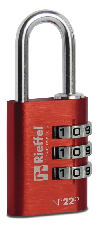 RIEFFEL Vorh&auml;ngeschloss Nr. 22 27,5mm 22/30ROT SB rot, mit Zahlenschloss