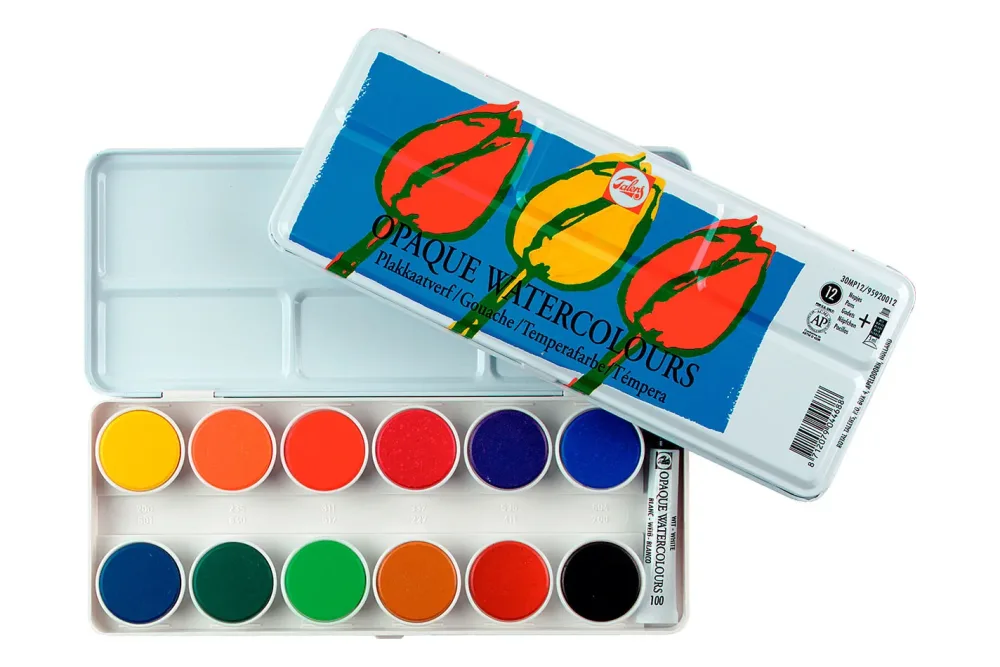 TALENS Deckfarbe Aquarell Set 9592-0012 12 Farben + 1 Tube weiss