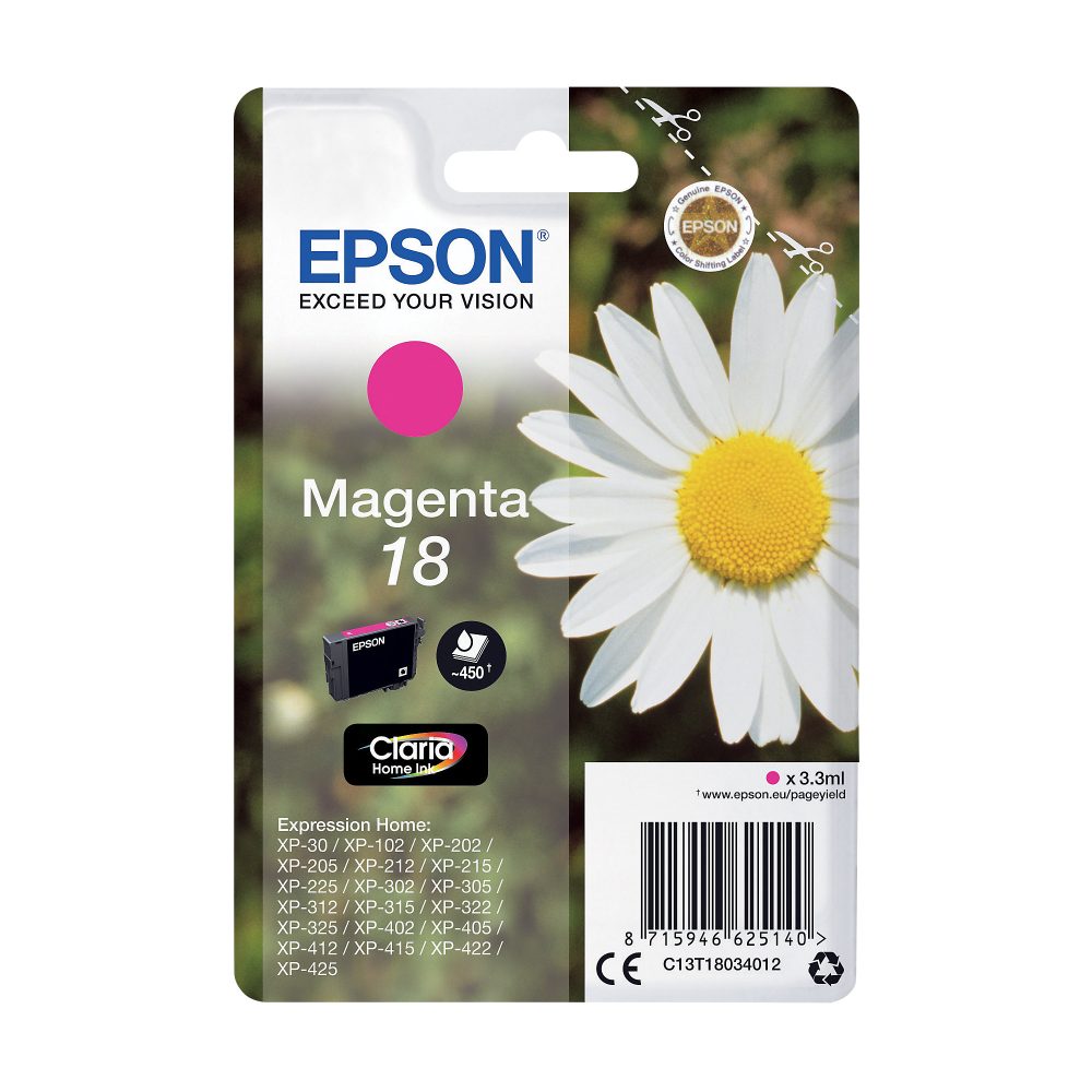 EPSON Tintenpatrone magenta T180340 XP 30/405 180 Seiten