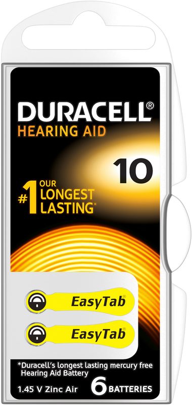 DURACELL H&ouml;rger&auml;te Batterie Easy Tab 4-077559 10 Zinc Air D6, 1.4 V. 6 Stk.