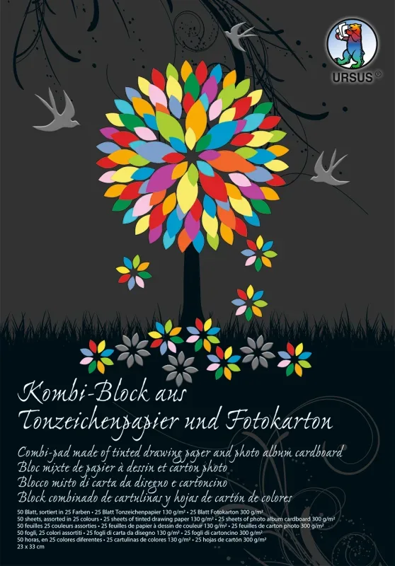 URSUS Kombi-Block 23x33cm 7770000SE 130g+300g. 25 Farben 50 Blatt