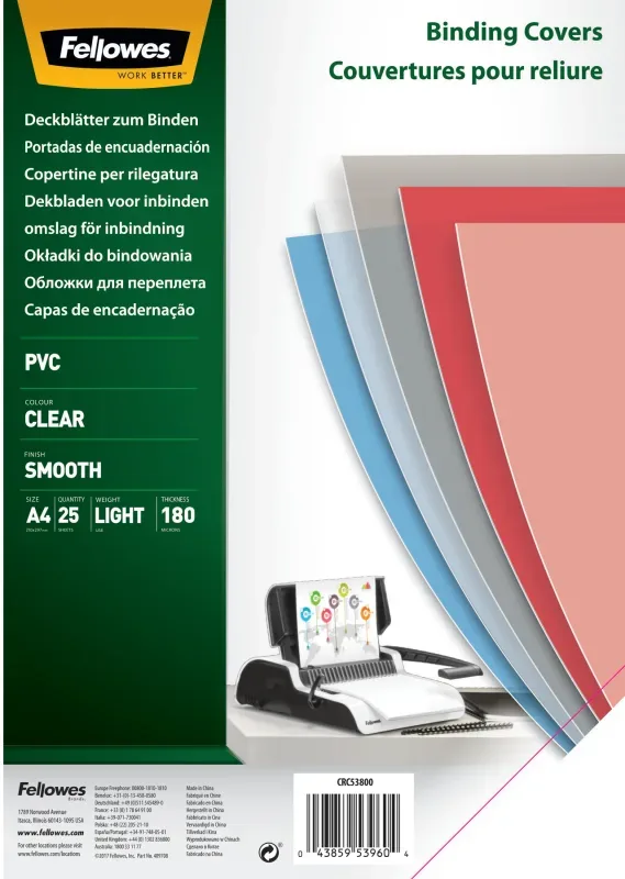 FELLOWES Deckblatt f&uuml;r Bindesysteme A4 5380001 transparent, 180my 25 St&uuml;ck
