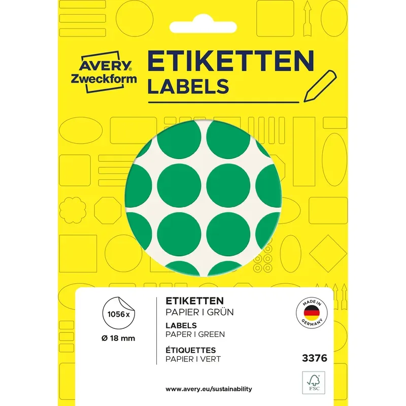 AVERY ZWECKFORM Markierungspunkte 3376Z 18mm gr&uuml;n 1056Stk. 22 Blatt