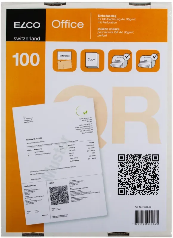 ELCO Einz.schein QR-Rech. A4 74588.29 90g, perforiert,100 St&uuml;ck