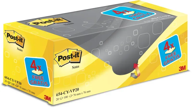 POST-IT Block Sparbox 76x76mm 654-VP20 gelb/100 Blatt 20 St&uuml;ck