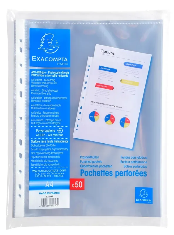 EXACOMPTA Zeigetaschen, glatt A4 5250E PP, gelocht, 60my