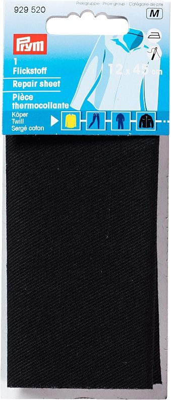 Prym Flickstoff, K&ouml;per, schwarz 12 x 45 cm, Karte, aufb&uuml;gelbar, Baumwolle