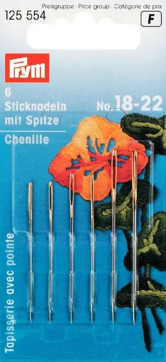 Prym Sticknadeln mit Spitze, silber Nr. 18 - 22, Karte 6 St&uuml;ck