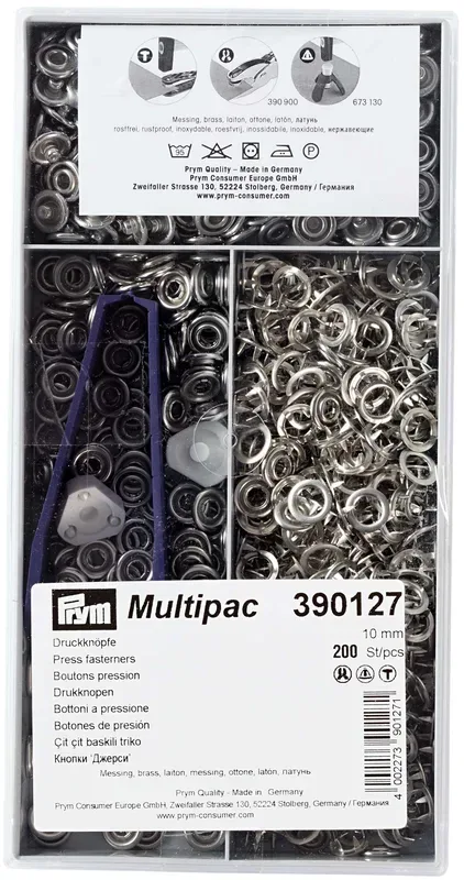 Prym Druckkn&ouml;pfe Jersey Ring, silber 10 mm, Multipack, Dose 200 St&uuml;ck
