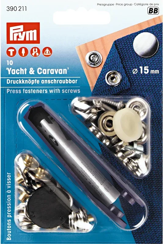 Prym Druckkn&ouml;pfe Caravan, silber 15 mm, Karte 10 St&uuml;ck