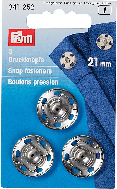 Prym Ann&auml;hdruckkn&ouml;pfe, silber, nickelfrei 21 mm, Karte 3 St&uuml;ck