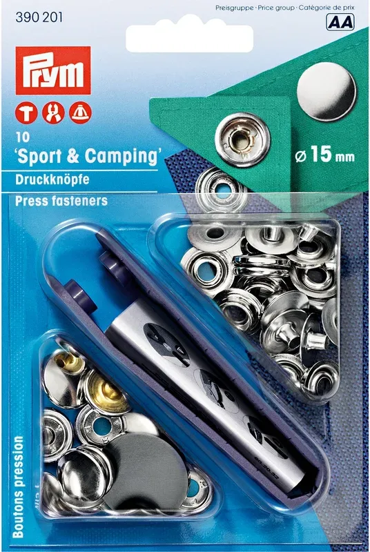 Prym Druckkn&ouml;pfe Camping, silber 15 mm, Karte 10 St&uuml;ck