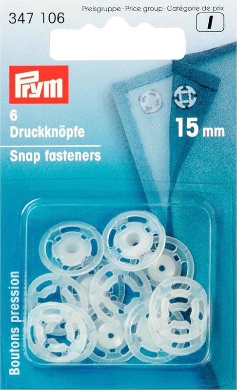 Prym Ann&auml;hdruckkn&ouml;pfe, transparent 15 mm, Karte 6 St&uuml;ck
