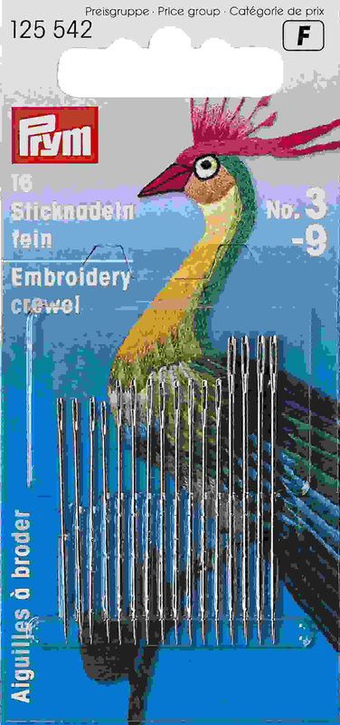 Prym Crewelnadeln Stahl, silber Nr. 3-9, Karte 16 St&uuml;ck