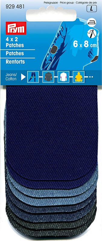 Prym Mini Patches, jeans, sortiert 8 x 6 cm, Karte 8 St&uuml;ck, Baumwolle