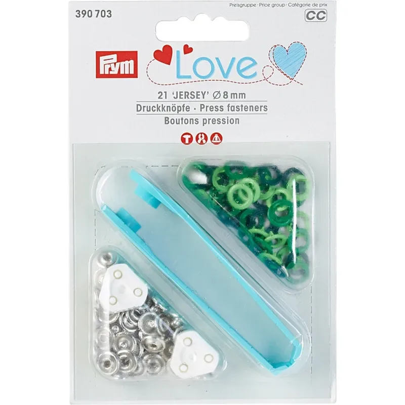 Prym Love Druckknopf Jersey, gr&uuml;n 8 mm, Karte 21 Stk.