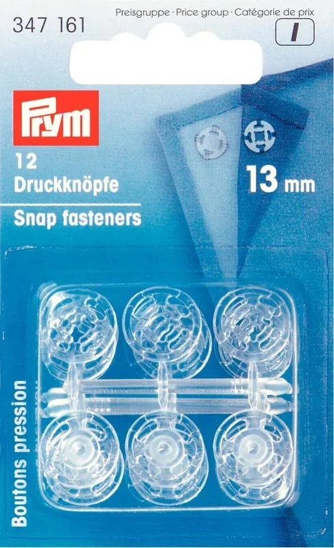 Prym Ann&auml;hdruckknopf, transparent 13 mm, Karte 12 Stk.