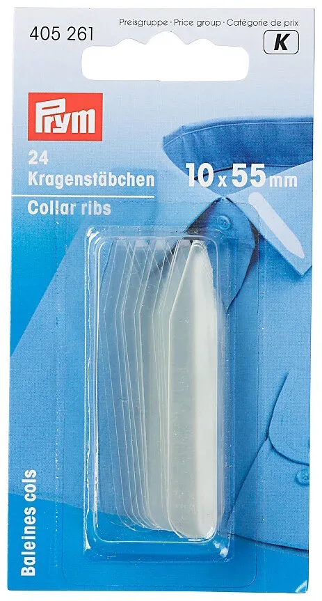 Prym Kragenst&auml;bchen, transparent 10 x 55 mm, Karte 24 Stk., Kunststoff