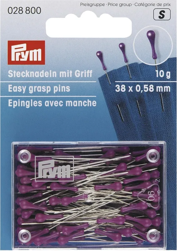 Prym Steck-Nadel mit Griff, silberfarbig, violett 38 x 0.58 mm