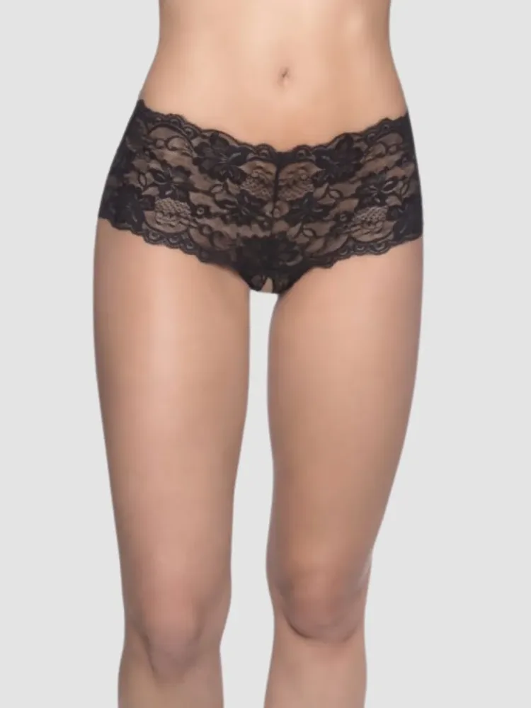 Oh La La Cheri Black Floral Lace Crotchless French Knickers (Black L / XL), Schwarz - L / XL - Amorana